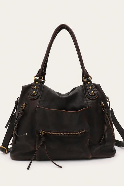 Sac cabas de cours femme zippé avec bandoulière — variante 1 : Café