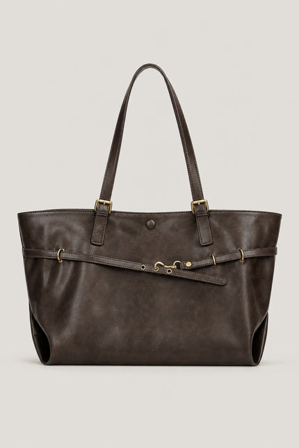 Grand sac cabas de cours femme en similicuir évasé — variante 1 : Café