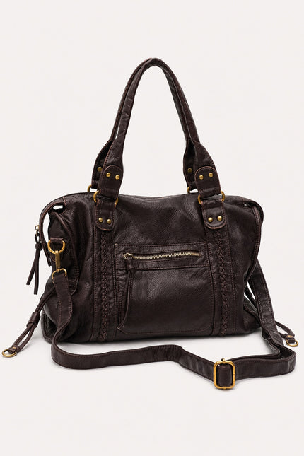 Sac de cours femme en similicuir avec bandoulière — variante 1 : Chocolat