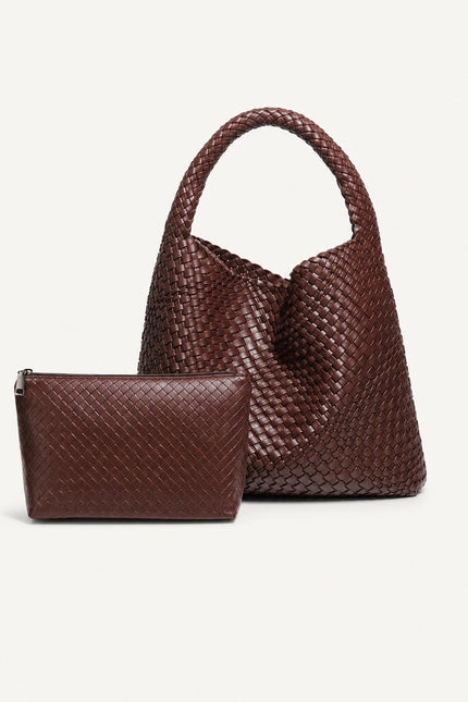 Sac à main tressé femme en similicuir — variante 1 : Chocolat