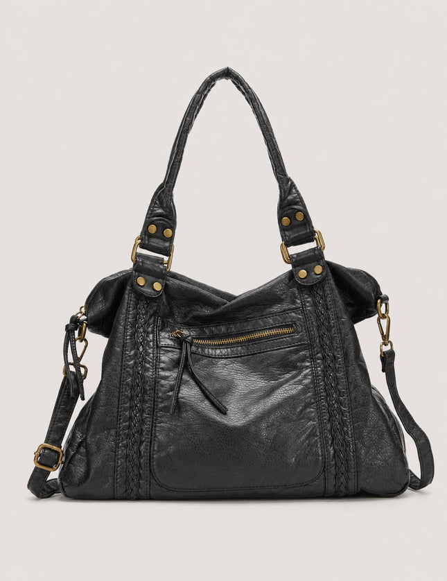 Sac de cours vintage femme en similicuir tressé — vue de face sur fond gris clair