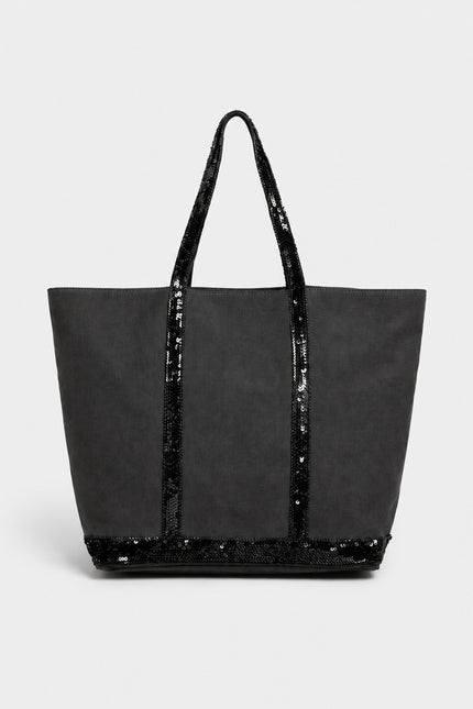 Grand sac cabas femme en toile à sequins — vue de face sur fond gris clair
