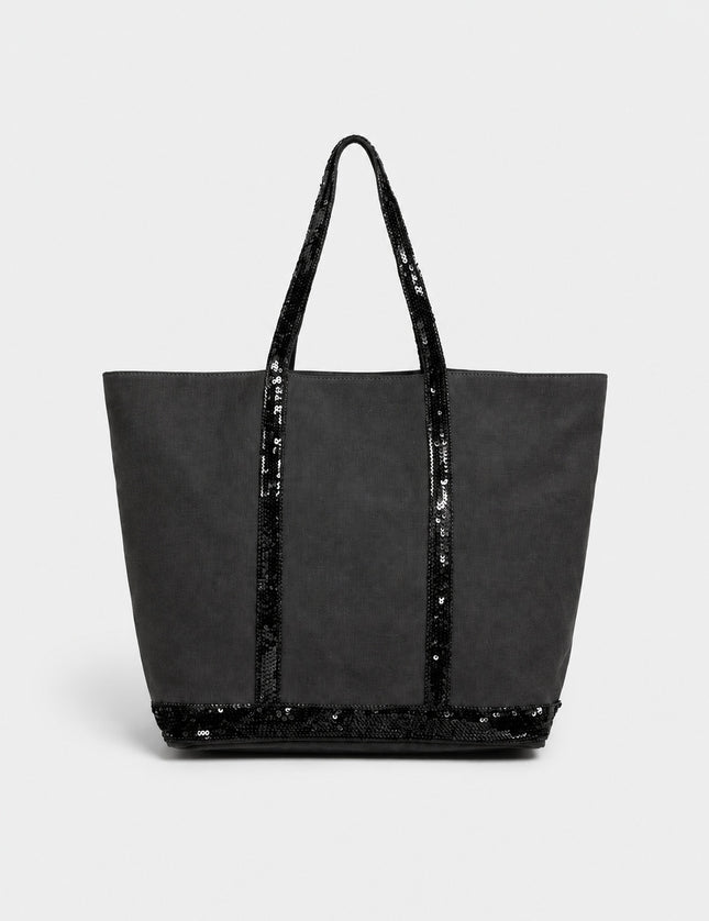 Grand sac cabas femme en toile à sequins — vue de face sur fond gris clair