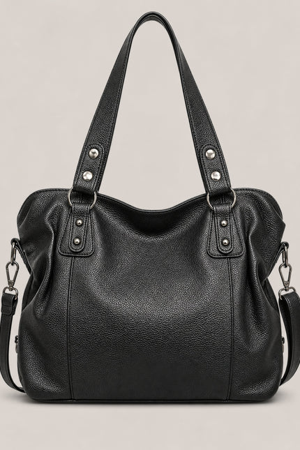 Grand sac de cours femme grainé avec bandoulière — vue de face sur fond gris clair