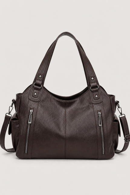 Sac cabas femme à deux compartiments en similicuir — vue de face sur fond gris clair