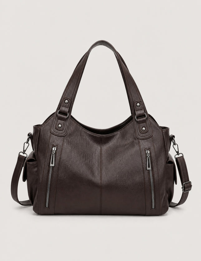 Sac cabas femme à deux compartiments en similicuir — vue de face sur fond gris clair