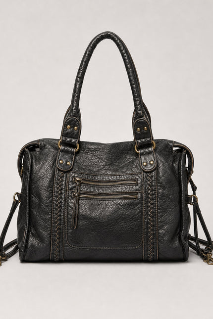 Sac cabas noir de cours femme en polyuréthane — vue de face sur fond gris clair
