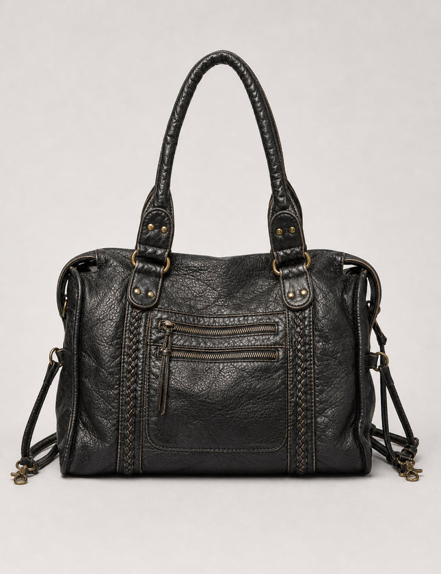 Sac cabas noir de cours femme en polyuréthane — vue de face sur fond gris clair