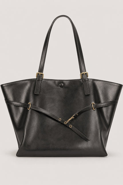 Grand sac cabas de cours femme en similicuir évasé — vue de face sur fond gris clair