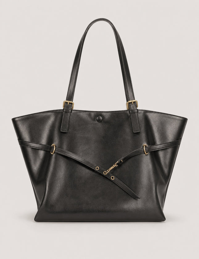 Grand sac cabas de cours femme en similicuir évasé — vue de face sur fond gris clair
