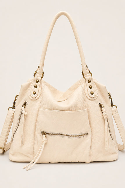 Sac cabas de cours femme zippé avec bandoulière — vue de face sur fond gris clair