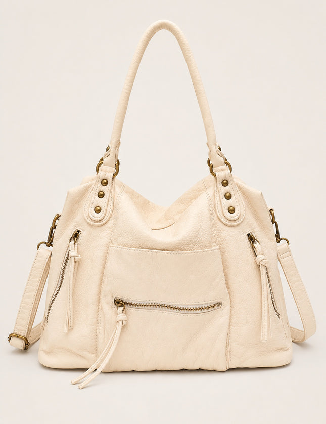 Sac cabas de cours femme zippé avec bandoulière — vue de face sur fond gris clair