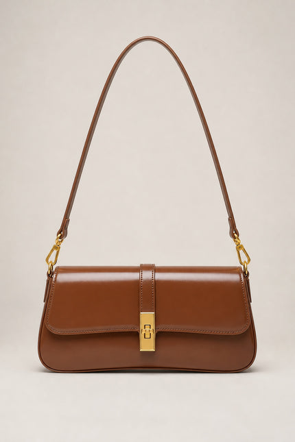 Petit sac épaule femme en cuir fendu — vue de face sur fond gris clair