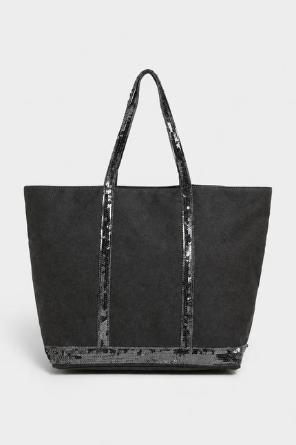Grand sac cabas femme en toile à sequins — variante 1 : Gris paillettes grises