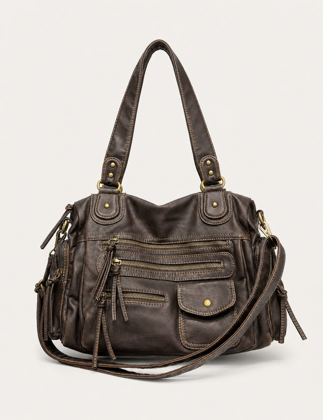 Sac cabas marron femme en polyuréthane avec bandoulière — variante 1 : Marron