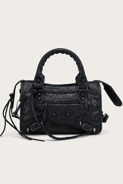 Sac à main femme en polyuréthane avec bandoulière — variante 1 : Noir / 24x8x15cm