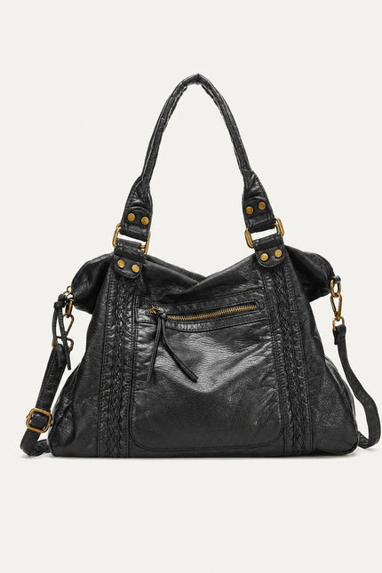 Sac de cours vintage femme en similicuir tressé — variante 1 : Noir