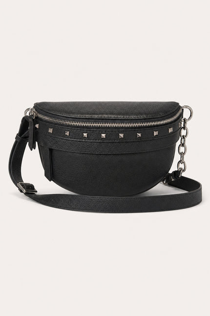 Sac banane femme en cuir fendu avec chaîne — variante 1 : Noir