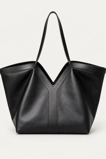 Sac cabas de cours femme évasé en similicuir — variante 1 : Noir
