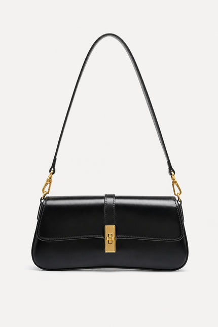 Petit sac épaule femme en cuir fendu — variante 1 : Noir