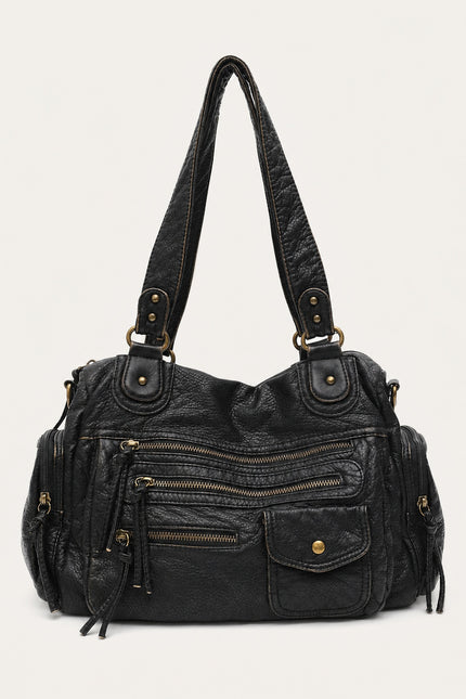 Sac cabas femme multi-poches avec bandoulière — variante 1 : Noir