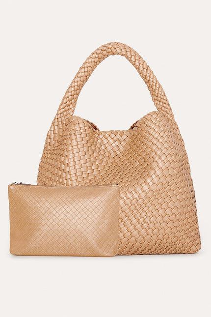 Sac à main tressé femme en similicuir — variante 2 : Abricot