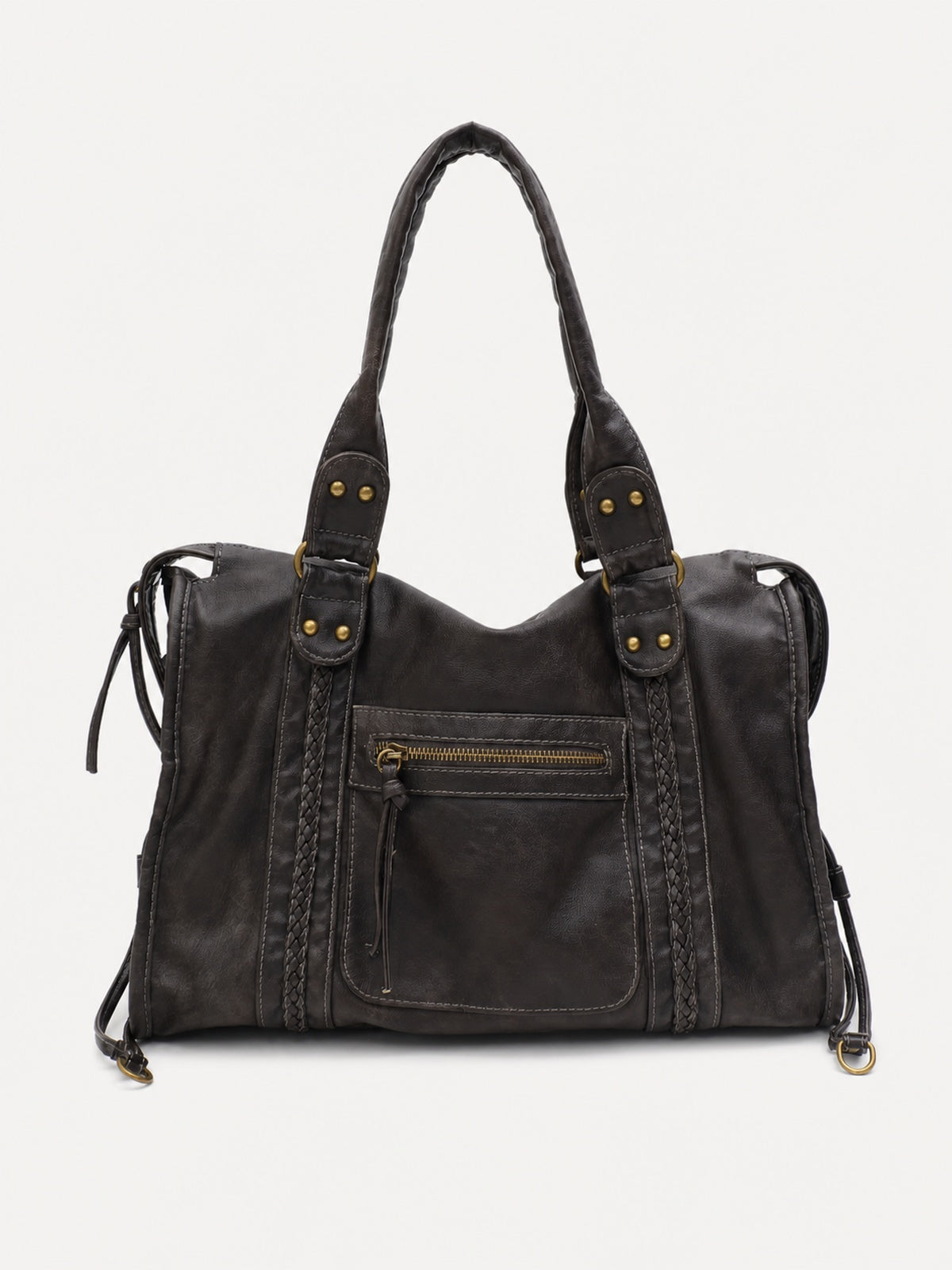 Sac de cours femme en similicuir avec bandoulière — variante 2 : Anthracite