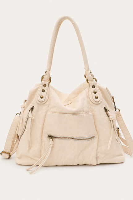 Sac cabas de cours femme zippé avec bandoulière — variante 2 : Beige