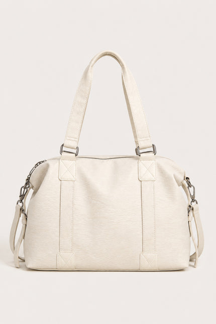 Grand sac cabas femme zippé avec bandoulière — variante 2 : Crème