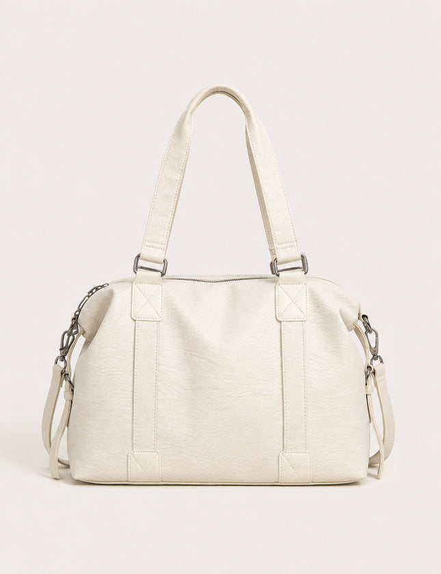 Grand sac cabas femme zippé avec bandoulière — variante 2 : Crème