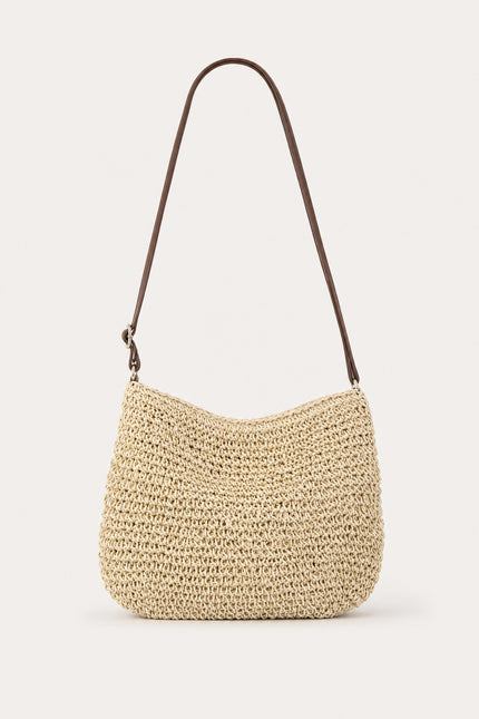 Sac bandoulière femme en paille zippé — variante 2 : Crème