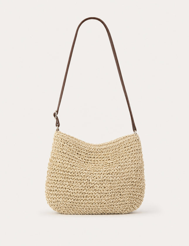 Sac bandoulière femme en paille zippé — variante 2 : Crème