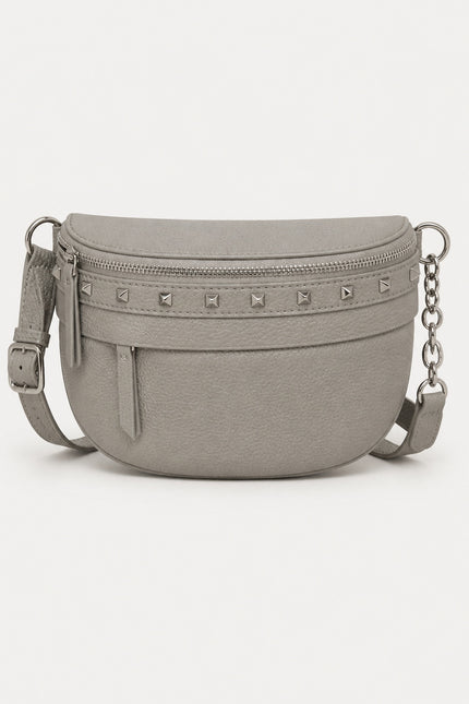 Sac banane femme en cuir fendu avec chaîne — variante 2 : Gris