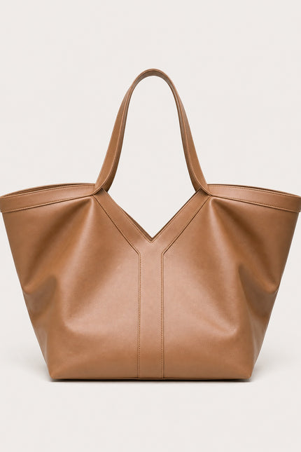Sac cabas de cours femme évasé en similicuir — variante 2 : Marron