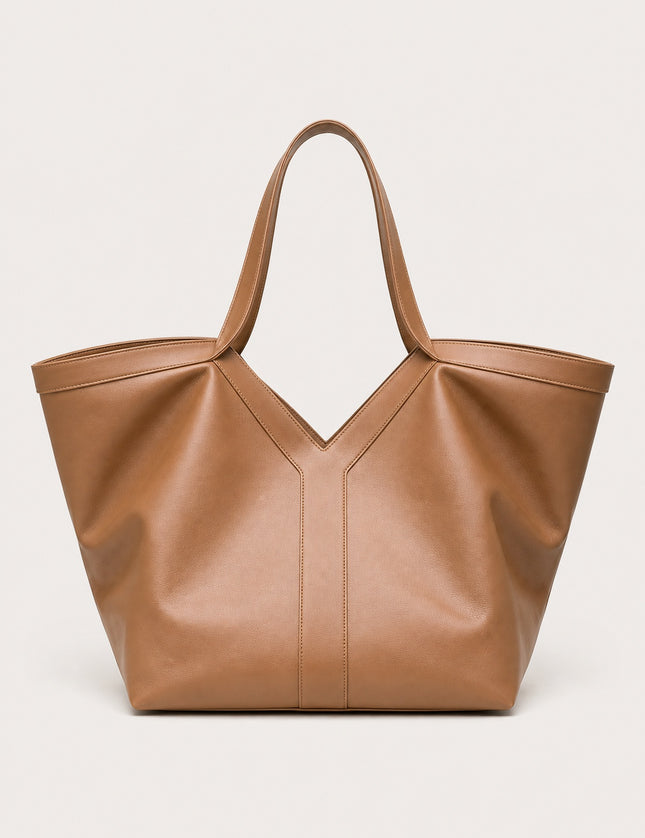 Sac cabas de cours femme évasé en similicuir — variante 2 : Marron