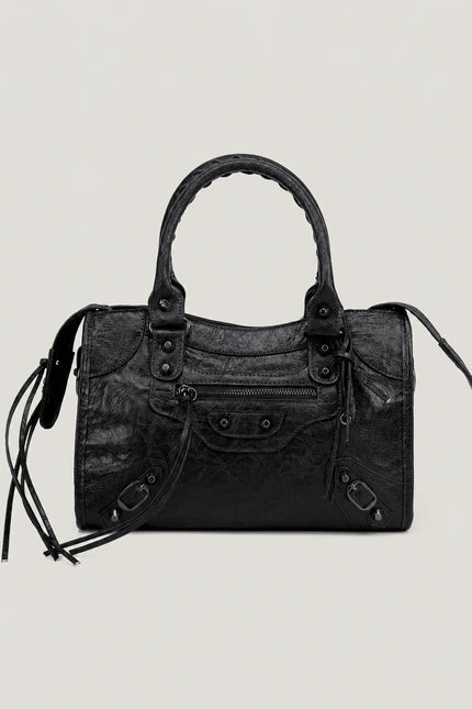 Sac à main femme en polyuréthane avec bandoulière — variante 2 : Noir / 30x10x22cm