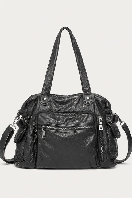 Grand sac de cours femme multi-poches en similicuir — variante 2 : Noir