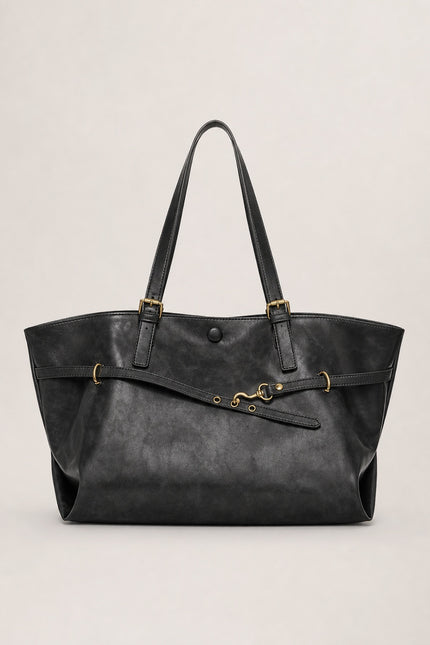 Grand sac cabas de cours femme en similicuir évasé — variante 2 : Noir