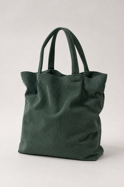 Tote bag femme en velours côtelé — vue trois-quarts sur fond gris clair