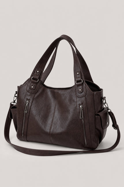 Sac cabas femme à deux compartiments en similicuir — vue trois-quarts sur fond gris clair