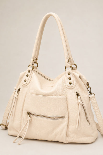 Sac cabas de cours femme zippé avec bandoulière — vue trois-quarts sur fond gris clair