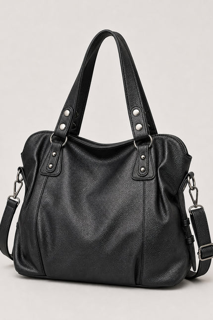 Grand sac de cours femme grainé avec bandoulière — vue trois-quarts sur fond gris clair