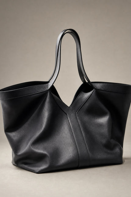 Sac cabas de cours femme évasé en similicuir — vue trois-quarts sur fond gris clair