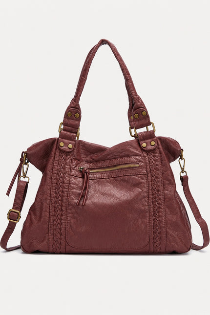 Sac de cours vintage femme en similicuir tressé — variante 2 : Vin
