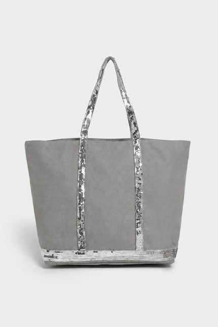 Grand sac cabas femme en toile à sequins — variante 3 : Gris Clair paillettes