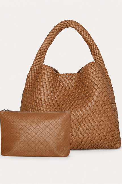 Sac à main tressé femme en similicuir — variante 3 : Marron