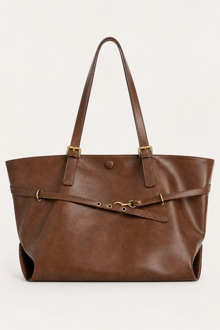 Grand sac cabas de cours femme en similicuir évasé — variante 3 : Marron