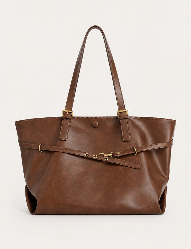 Grand sac cabas de cours femme en similicuir évasé — variante 3 : Marron