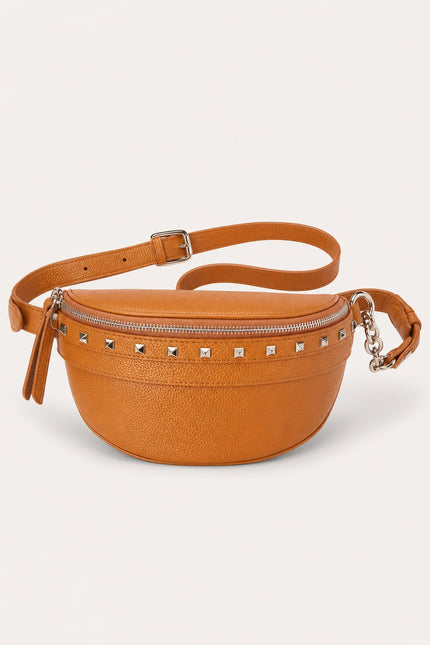 Sac banane femme en cuir fendu avec chaîne — variante 3 : Marron
