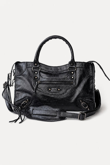 Sac à main femme en polyuréthane avec bandoulière — variante 3 : Noir / 38x10x23cm